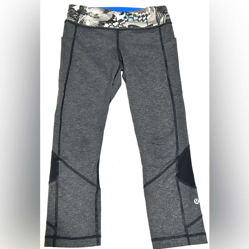 Lululemon Pace Rival Crop Athletic Leggings Womens Size 6 Gray Blue